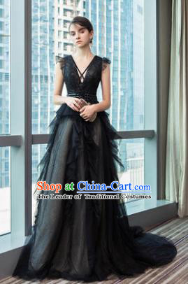 Top Grade Advanced Customization Black Veil Dress Wedding Dress Compere Bridal Full Dress for Women