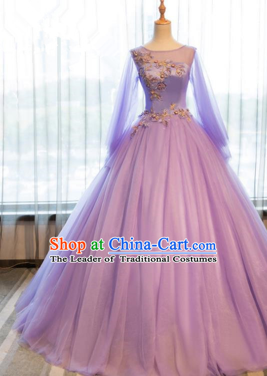 Top Grade Wedding Costume Evening Dress Advanced Customization Purple Veil Dress Compere Bridal Full Dress for Women