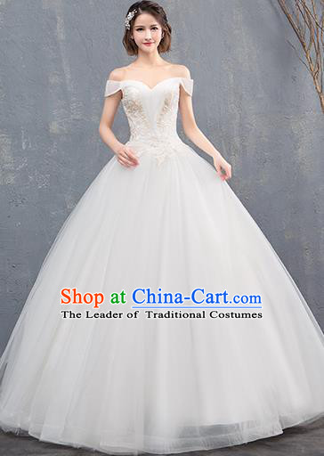 Top Grade Wedding Costume Compere Evening Dress Advanced Customization White Veil Dress Bridal Full Dress for Women