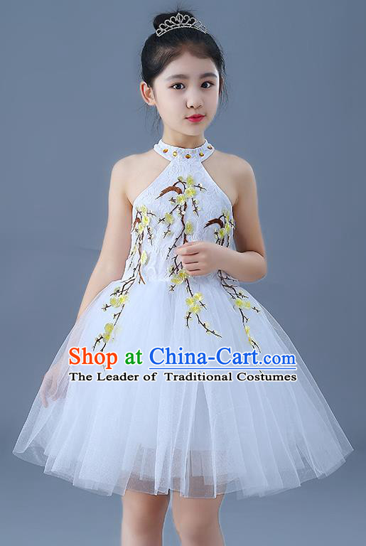 Top Grade Chorus Costumes Children Modern Dance Embroidered Yellow Plum Blossom Bubble Dress for Kids