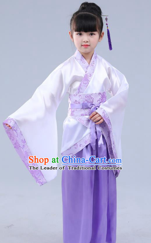 Chinese Ancient Costume Children Purple Hanfu Classical Dance Dress Stage Performance Clothing for Kids