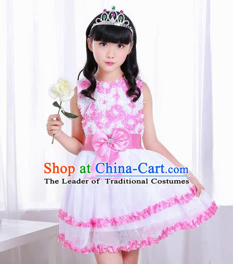 Top Grade Chorus Costumes Stage Performance Pink Bubble Dress Children Modern Dance Clothing for Kids