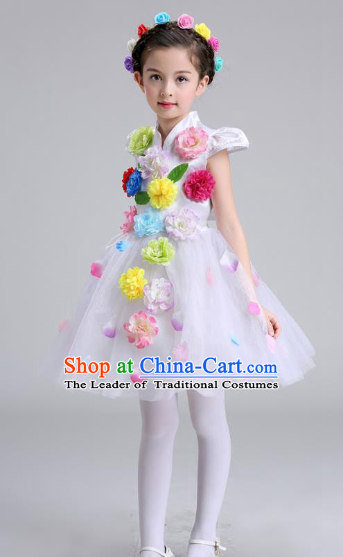 Top Grade Chorus Costumes Stage Performance Princess White Bubble Full Dress Children Modern Dance Clothing for Kids