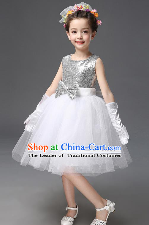 Top Grade Princess White Bubble Dress Stage Performance Chorus Costumes Children Modern Dance Clothing for Kids