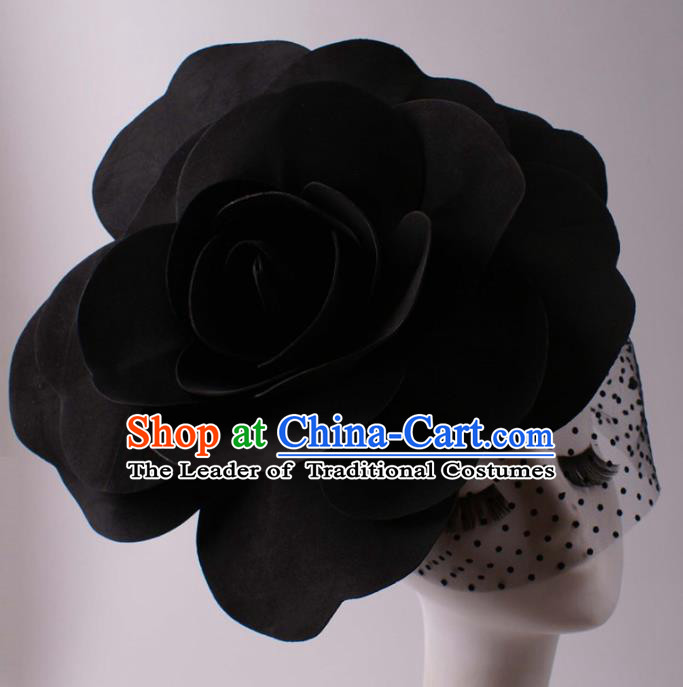 Top Grade Halloween Hair Accessories Stage Performance Modern Fancywork Headwear Black Flowers Headdress