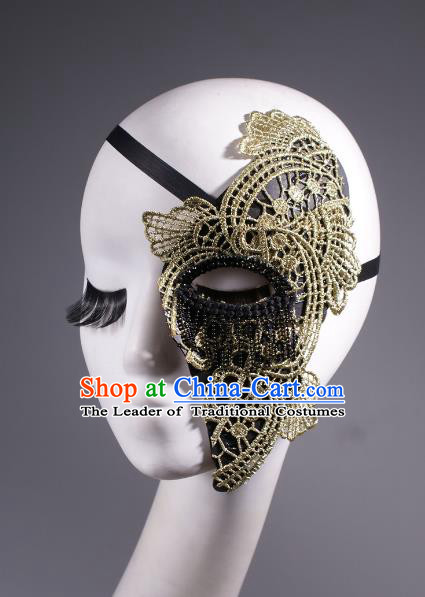 Halloween Fancy Ball Props Exaggerated Golden Lace Face Mask Stage Performance Accessories Christmas Mysterious Masks