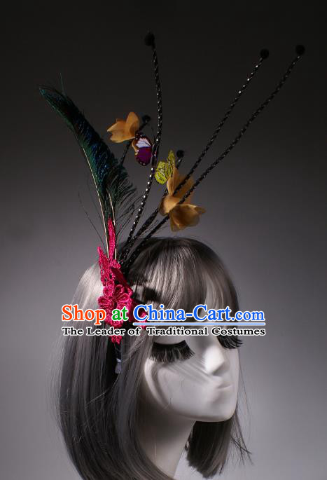 Top Grade Catwalks Hair Accessories Halloween Stage Performance Feather Hair Clasp Modern Fancywork Headwear