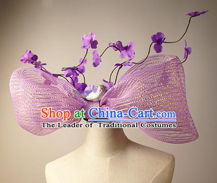 Top Grade Christmas Catwalks Hair Accessories Halloween Stage Performance Purple Bowknot Hair Clasp Modern Fancywork Headwear