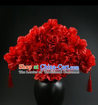 Top Grade China Catwalks Hair Accessories Halloween Modern Fancywork Red Flowers Hair Clasp Headwear