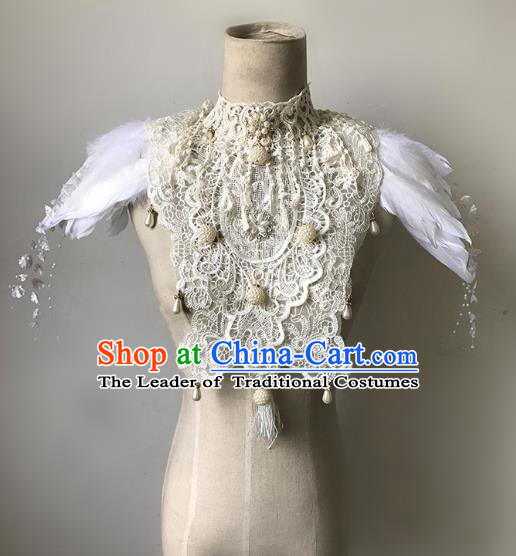 Top Grade Catwalks Gothic Shoulder Accessories Exaggerated White Feather Cape Halloween Modern Fancywork Headwear