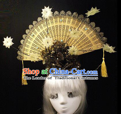 Top Grade Chinese Catwalks Hair Accessories Halloween Modern Fancywork Golden Hair Clasp Headwear