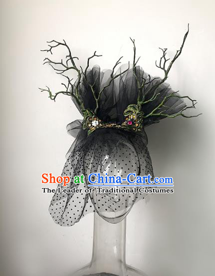 Top Grade Catwalks Hair Accessories Exaggerated Black Veil Hair Clasp Modern Fancywork Headwear