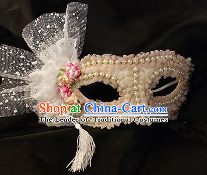 Halloween Exaggerated Pearls Pink Face Mask Venice Fancy Ball Props Catwalks Accessories Christmas Mysterious Masks