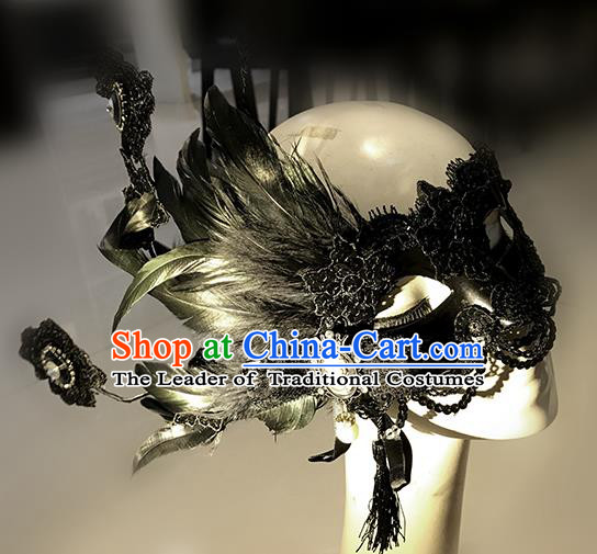 Halloween Catwalks Venice Face Mask Fancy Ball Props Accessories Christmas Exaggerated Black Feather Masks