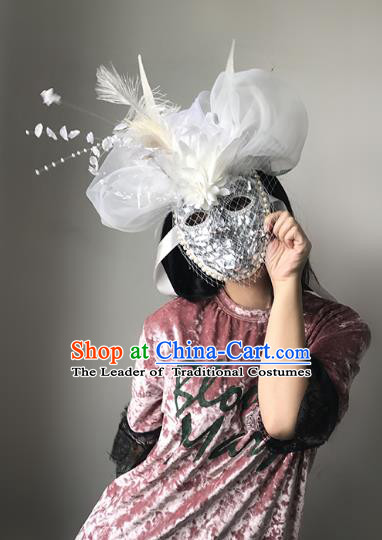 Halloween Catwalks Venice Bride Face Mask Fancy Ball Crystal Feather Masks Christmas Exaggerated Feather Masks