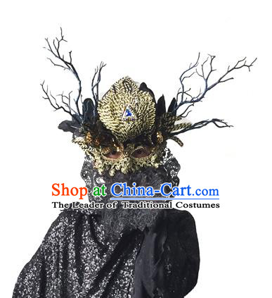 Halloween Catwalks Handmade Face Mask Fancy Ball Crystal Feather Masks Christmas Exaggerated Feather Masks