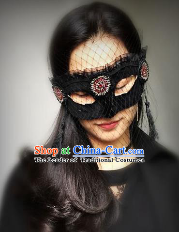 Halloween Catwalks Handmade Black Face Mask Fancy Ball Masks Christmas Exaggerated Feather Masks