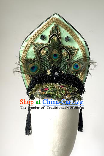 Top Grade Catwalks Hair Accessories Exaggerated Green Hair Clasp Modern Fancywork Headwear