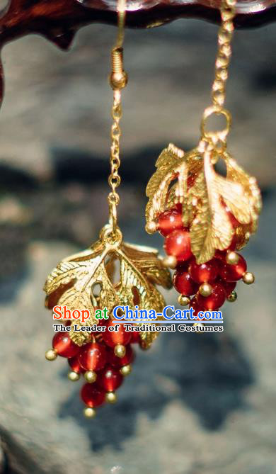 China Ancient Palace Accessories Agate Earrings Chinese Traditional Jewelry Hanfu Eardrop for Women