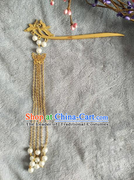 China Ancient Hair Accessories Hanfu Princess Pearls Tassel Golden Hair Clips Chinese Classical Hairpins for Women