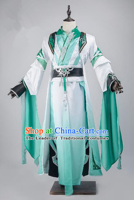 China Traditional Cosplay Swordsman Childe Green Costumes Chinese Ancient Kawaler Knight-errant Clothing for Men