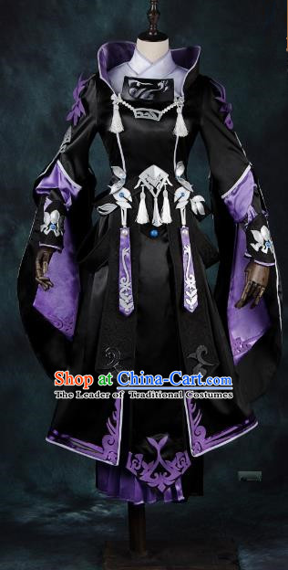 China Ancient Cosplay Young Lady Black Dress Knight-errant Costumes Chinese Traditional Swordsman Clothing for Women