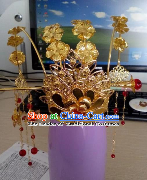 China Ancient Wedding Hair Accessories Chinese Traditional Xiuhe Suit Tassel Phoenix Coronet Hairpins for Women