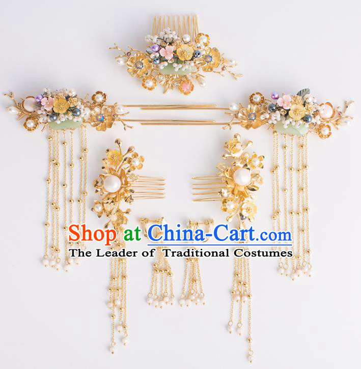 Chinese Traditional Wedding Hair Accessories Ancient Bride Tassel Hairpins Xiuhe Suit Headwear for Women