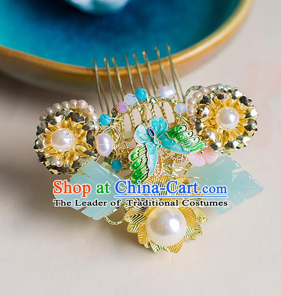 Chinese Traditional Palace Hair Accessories Xiuhe Suit Jade Hair Comb Ancient Hairpins for Women