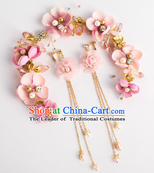 Bride Hair Accessories Wedding Pink Flowers Hair Clasp Garland for Women