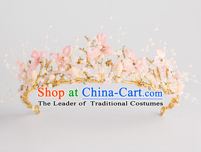 Baroque Bride Hair Accessories Classical Wedding Royal Crown Pink Flowers Imperial Crown Headwear for Women