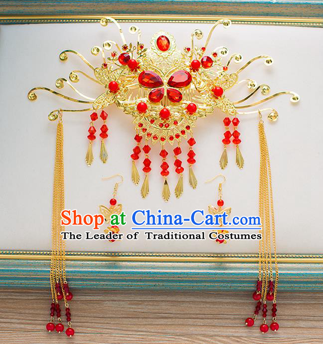 Chinese Traditional Palace Hair Accessories Xiuhe Suit Phoenix Coronet Ancient Hairpins for Women