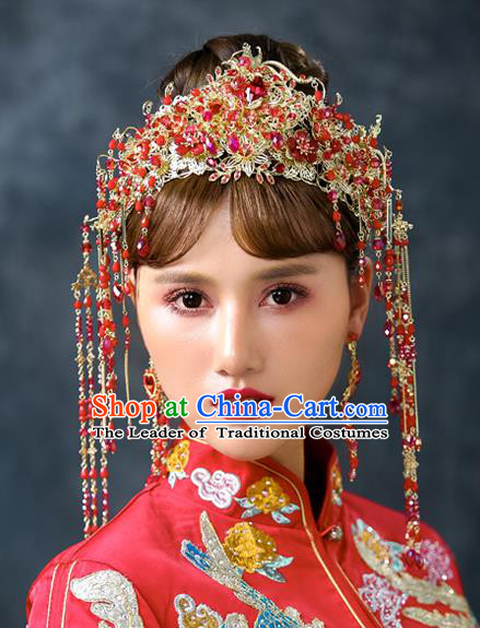 Chinese Traditional Wedding Hair Accessories Ancient Bride Tassel Hairpins Headwear for Women