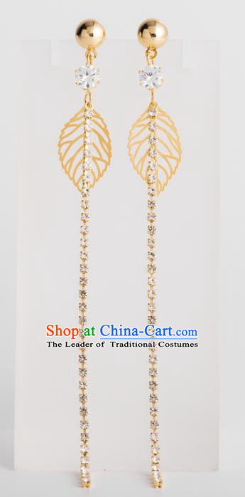 Bride Classical Accessories Earrings Pendant Wedding Golden Leaf Tassel Eardrop for Women