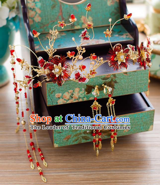 Chinese Traditional Wedding Hair Accessories Hair Clasp Ancient Xiuhe Suit Bride Hairpins Complete Set for Women