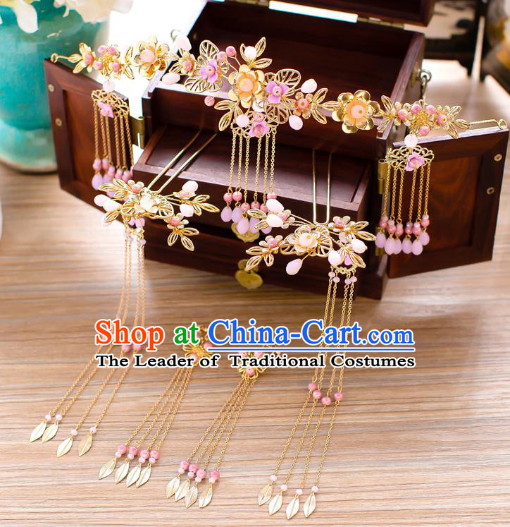 Chinese Traditional Palace Hair Accessories Xiuhe Suit Phoenix Coronet Ancient Tassel Hairpins Complete Set for Women