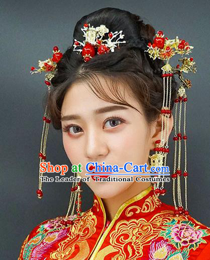 Chinese Traditional Palace Hair Accessories Ancient Hairpins Xiuhe Suit Tassel Step Shake Complete Set for Women