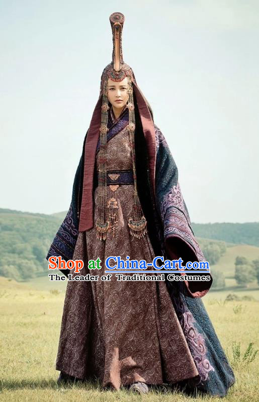 Chinese Ancient Tang Dynasty Princess Jieyou Embroidered Replica Costumes and Headpiece Complete Set