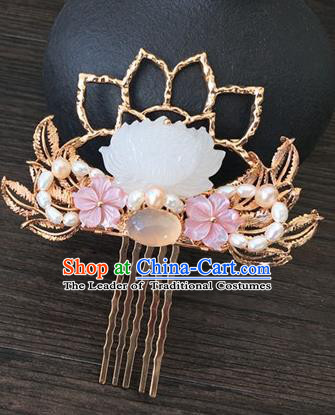 Traditional Handmade Chinese Ancient Classical Hair Accessories Hairpins Jade Lotus Hair Clips for Women