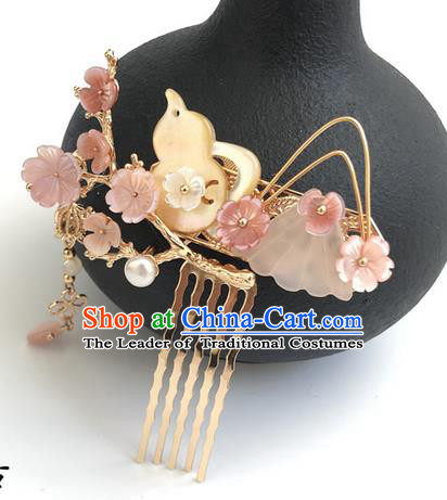 Traditional Handmade Chinese Ancient Classical Hair Accessories Shell Flowers Hair Comb Hairpins for Women