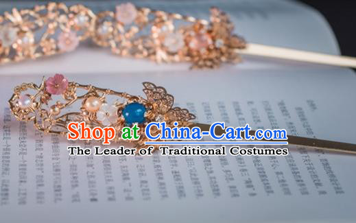 Traditional Handmade Chinese Ancient Classical Hair Accessories Hanfu Golden Hairpins for Women