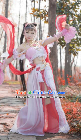 Chinese Ancient Swordswoman Costume Cosplay Female Knight-errant Pink Dress Hanfu Clothing for Women