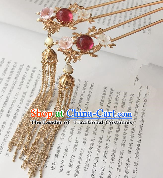 Traditional Handmade Chinese Ancient Classical Hair Accessories Step Shake Hair Sticks Tassel Hairpins for Women