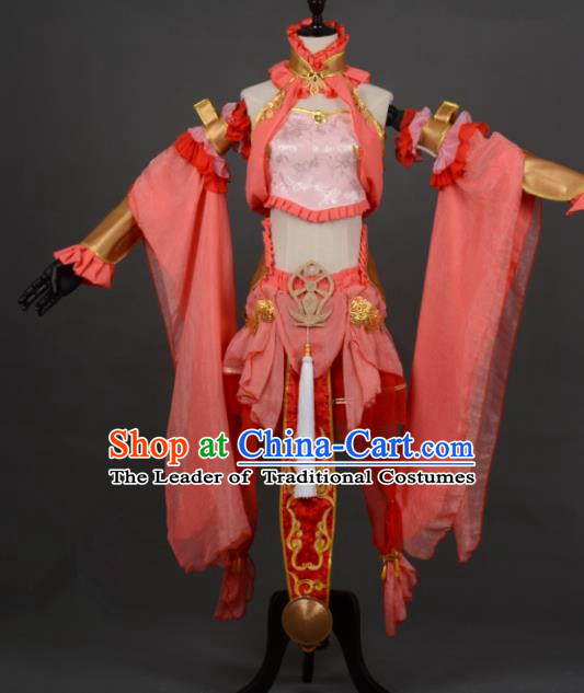 Chinese Ancient Female Knight-errant Orange Costume Cosplay Swordswoman Dress Hanfu Clothing for Women