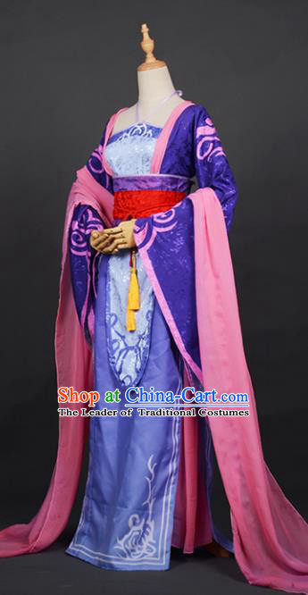 Chinese Ancient Princess Purple Costume Cosplay Swordswoman Dress Hanfu Clothing for Women