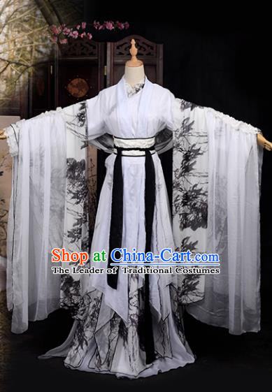 Chinese Ancient Palace Lady Printing Bamboo Costume Cosplay Princess Swordswoman Dress Hanfu Clothing for Women