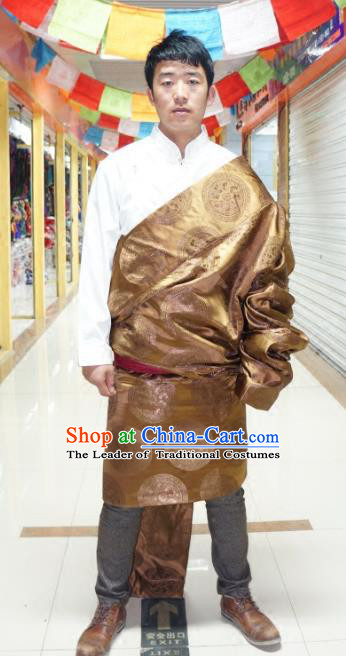 Chinese Traditional Zang Nationality Golden Tibetan Robe, China Tibetan Ethnic Heishui Dance Costume for Men