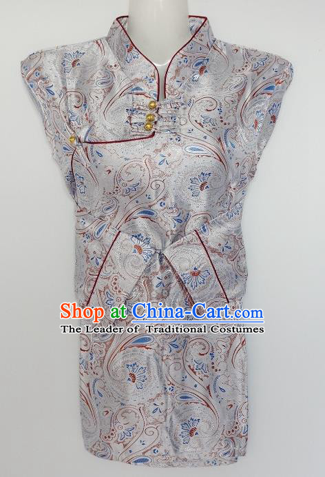 Chinese Traditional Zang Nationality Grey Brocade Blouse, China Tibetan Ethnic Heishui Dance Costume for Women
