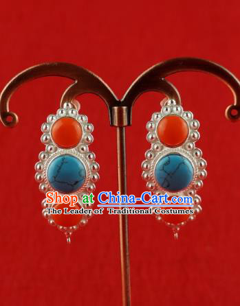 Chinese Traditional Zang Nationality Jewelry Accessories Handmade Sliver Earrings, China Tibetan Ethnic Eardrop for Women