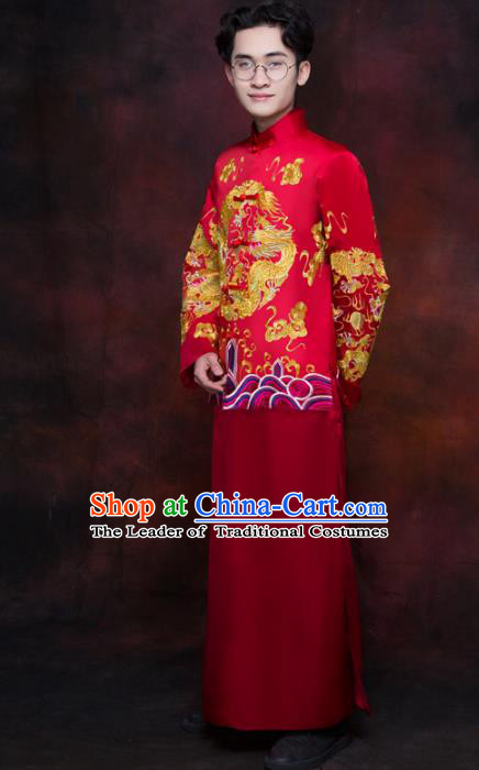 Chinese Traditional Wedding Toast Costume Ancient Bridegroom Embroidered Tang Suit Clothing for Men